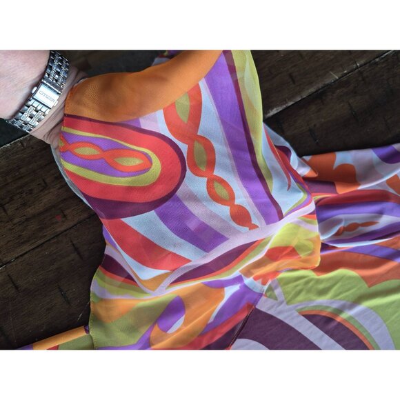 Colorful Retro Swirl Bell Sleeve Dress By Ivy Lane - Size M - Picture 4 of 5